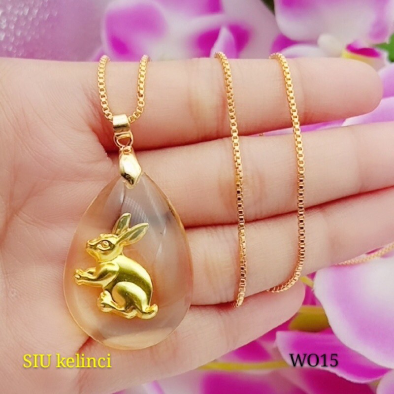 Xuping สร้อยคอคริสตัลชุบทอง 24k siu กระต่ายสวดมนต์สําหรับดาวพร+