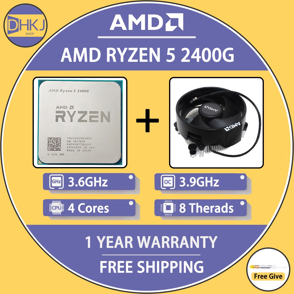 ใช้ AMD Ryzen 5 2400G R5 2400G 3.6 GHz Quad-Core Quad-Thread 65W CPU โปรเซสเซอร์ซ็อกเก็ต AM4