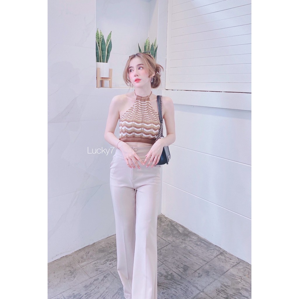 BY IRA ครอปท็อปเว้าหลังผูกคอ เนื้อไหมพรมแต่งลายไล่สีแมชชี่สวยมากกกก ทรงผูกคอคิ้วๆ - รูปที่ 6