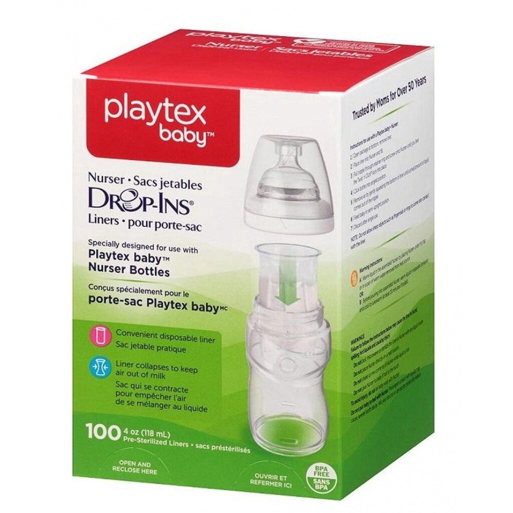 ถุงนมรีฟิล 4oz ขวดนมเดินทาง Playtex Nurser พีเจ้นคอกว้าง ขวดนมพกพา ถุงนม ขวดนมใช้แล้วทิ้ง USA