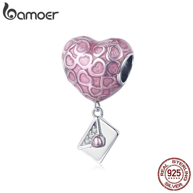 BAMOER Love Envelope Pendant Charms fit Women Braccelet&amp;Necklaces Genuine 925 Sterling Silver SCC1080