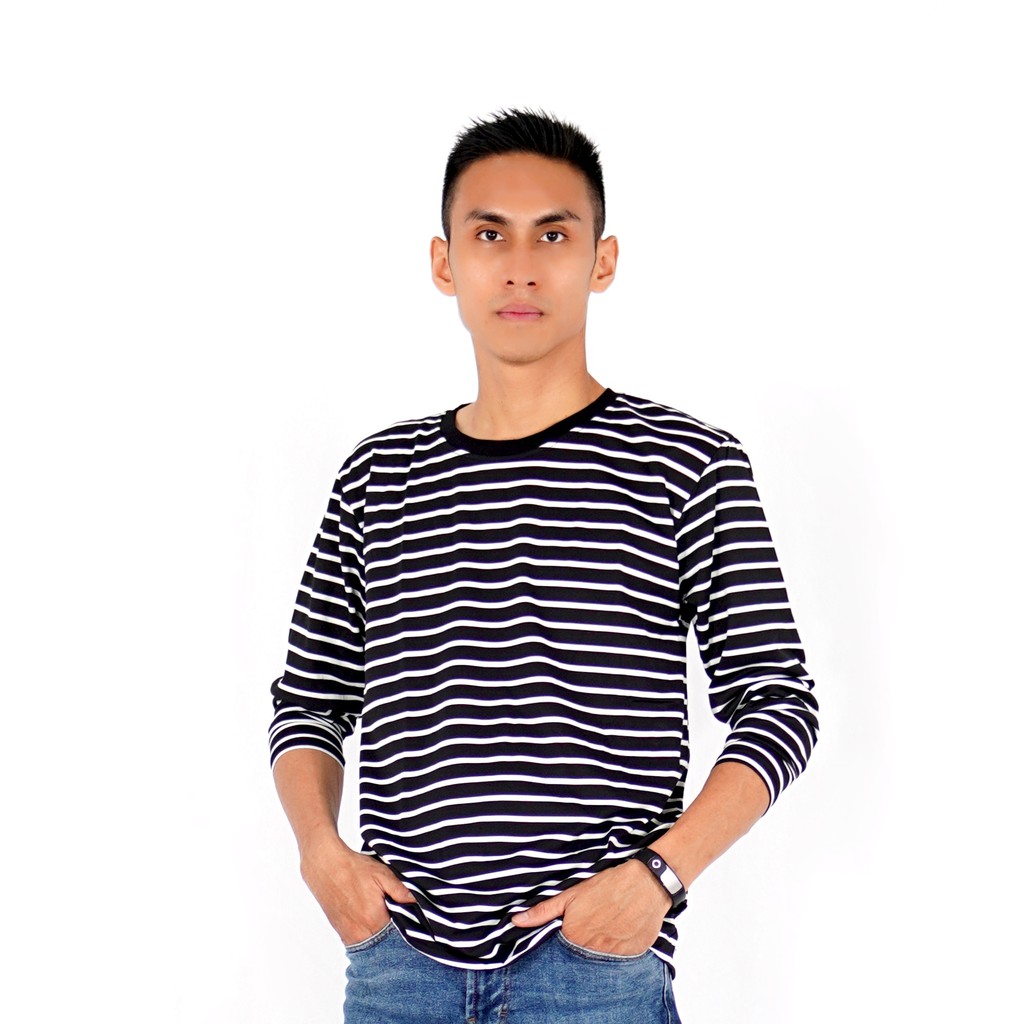 Rafarah SEAN Men& 39;s เสื้อยืดแขนยาวลายทางสไตล์เกาหลี