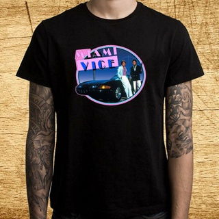 [S-5XL] เสื้อยืด พิมพ์ลายโลโก้ Miami Vice สไตล์เรโทร สําหรับผู้ชาย สีดํา