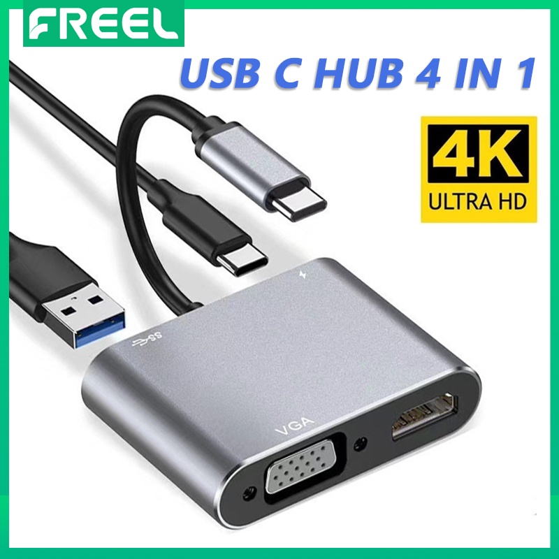 Freel ฮับอะแดปเตอร์แปลง Type C เป็น HDMI VGA 4K USB C 3.0 VGA สําหรับ Samsung S21 Dex Nintendo