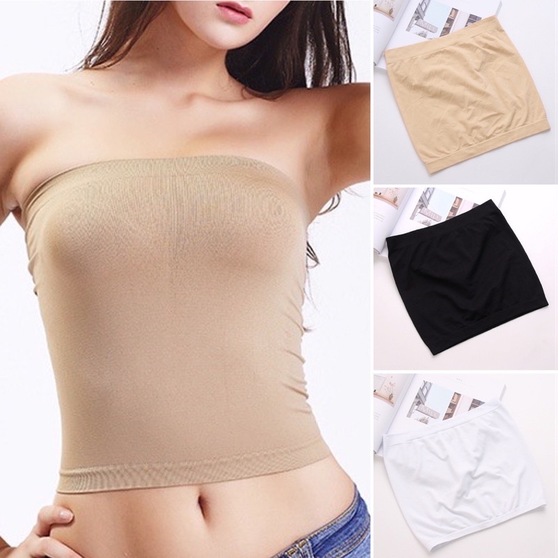 Anny 076 เสื้อเกาะอกผ้ายืด เนื้อผ้าสแปนเด็กซ์ แบบยาว12 นิ้ว ฟรีไซส์รอบอก22-54 นิ้ว สาวอวบใส่ได้