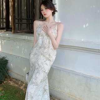 AC1270 เดรสยาว ชุดเดรสสายเดี่ยว เดรสทรงหลวม ผ้าเนื้อดี ใส่สบาย สไตล์ฝรั่งเศล