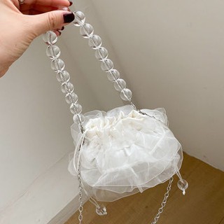 💘💘 Xianqi bag 2020 new retro Gentle fairy bag pearl one-shoulder portable lace white small bag