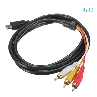 Will อะแดปเตอร์เชื่อมต่อสายเคเบิล HDMI ตัวผู้ เป็น 3RCA AV ตัวผู้ M M เป็น AV ความละเอียดสูง 1.5 ม. 5 ฟุต