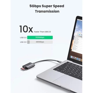 UGREEN หางหนู Type C ตัวแปลง SD/TF การ์ดรีดเดอร์ อ่านการ์ดกล้อง ต่อเข้าโทรศัพท์ได้ USB3.0 Adapter รุ่น CM401