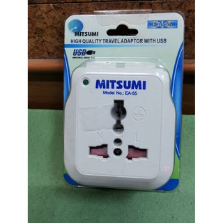 MITSUMI ปลั๊กแปลง พร้อมช่องเสียบ USB 2 ช่อง TRAVEL ADAPTOR WITH USB