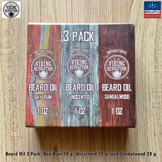 Viking Revolution® Beard Oil 3 Pack, Bay Rum 28 g, Unscented 28 g, and Sandalwood 28 g น้ำมันเครา บำรุงหนวดเครา