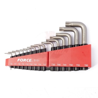 FORCE 5151 ชุดประแจหัวจีบ ประแจดาว TORX  15 ชิ้น ขนาด T6,T7,T8,T9,T10,T15,T20,T25,T27,T300,T55,T60,T,T40,T45,T50,T55,T60