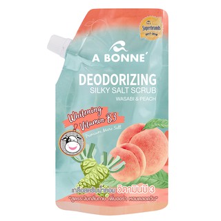 เอ บอนเน่ เกลือสครับน้ำหอม สูตรวาซาบิและพีช "สูตรระงับกลิ่นกาย ผิวออร่า หอมตลอดวัน"