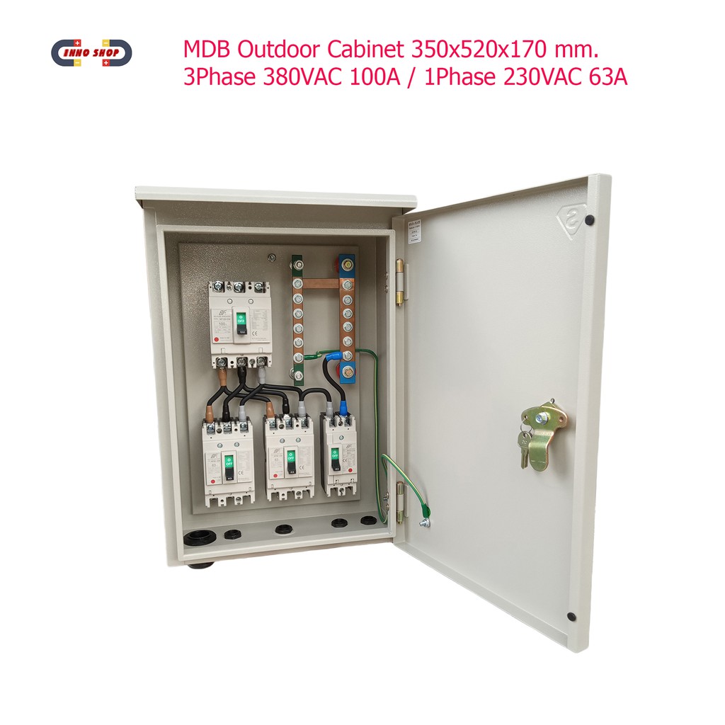 MDB Outdoor Cabinet 350x520x170 mm.  3Phase 380VAC 100A / 1Phase 230VAC 63A     ตู้จ่ายไฟฟ้ากันน้ำ  3 เฟส / 1 เฟส