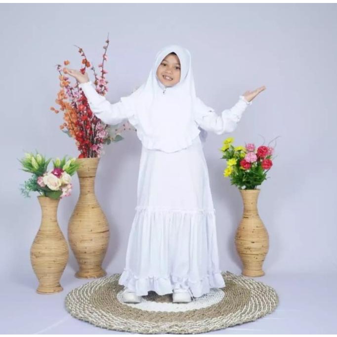 เสื้อคลุมชาวมุสลิม Albaya Syar'I สีขาว สําหรับเด็ก 2-10 ปี
