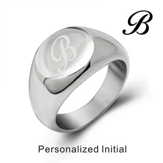 Personalised Initial Engrave Stainless Steel Oval Signet Blank Plain Ring Band CB23C425