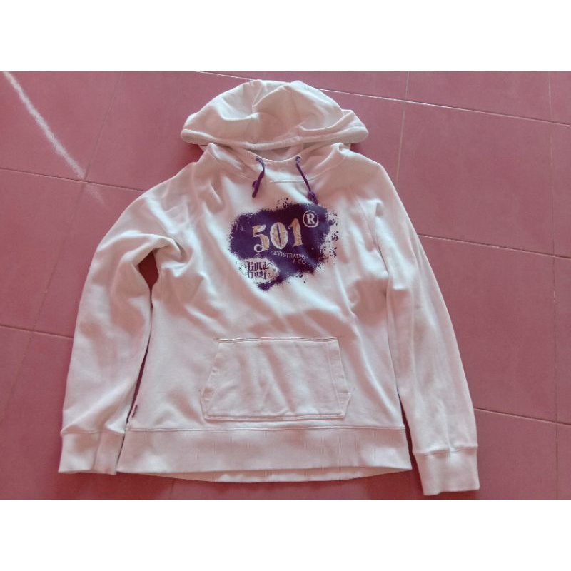 Levi's แท้ เสื้อฮู้ดสีขาวกันหนาว มือสอง อก 34-36 สภาพ 99%
