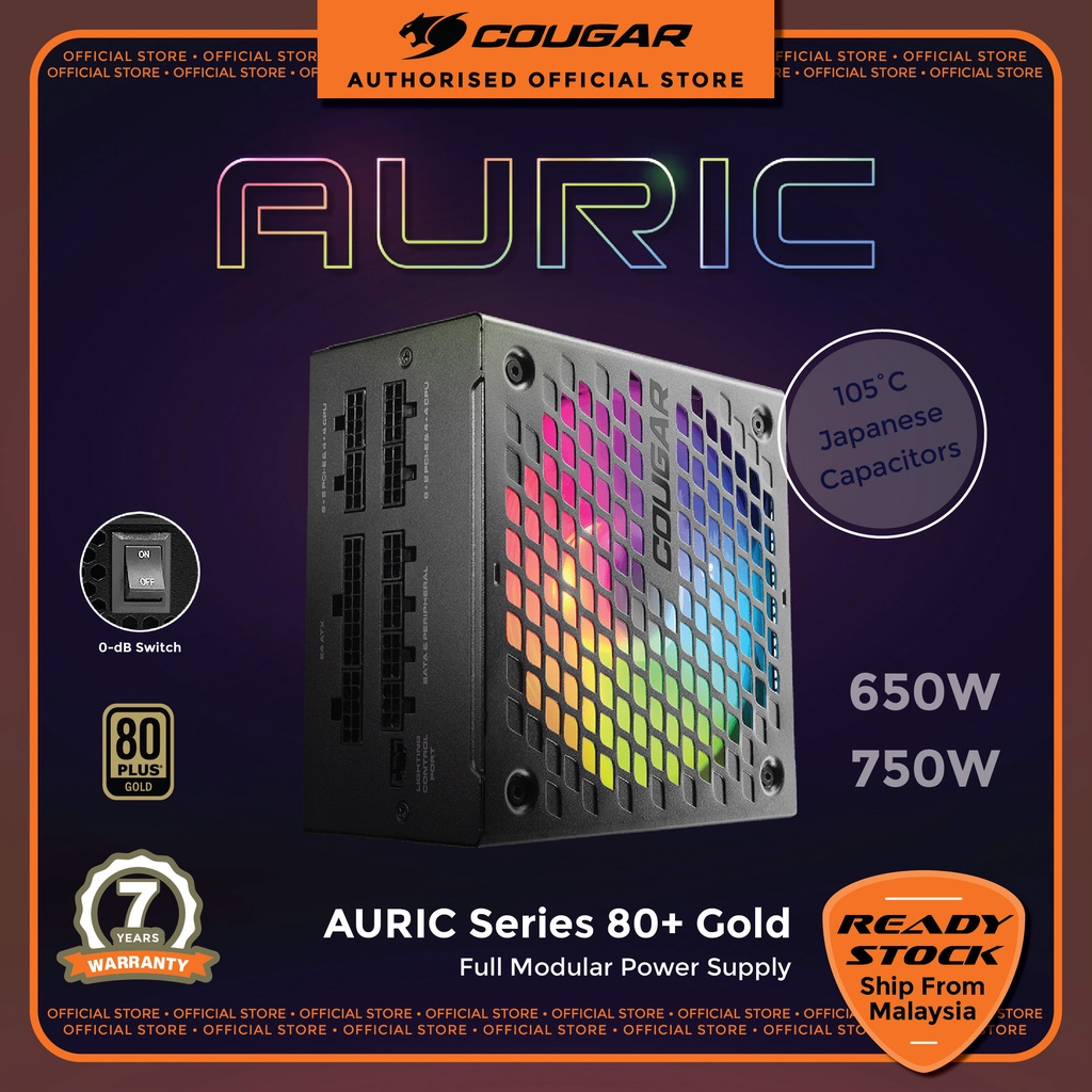 Cougar PSU AURIC 650/750W 80+ Gold 750W Full Modular พร้อมพัดลม aRGB