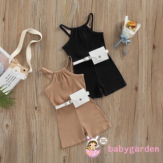 Babygarden- ชุดจั๊มสูทรอมเปอร์ แขนกุด กางเกงขาสั้น สีพื้น พร้อมกระเป๋าเข็มขัด แฟชั่นฤดูร้อน สําหรับเด็กผู้หญิง 9 เดือน -4 ปี