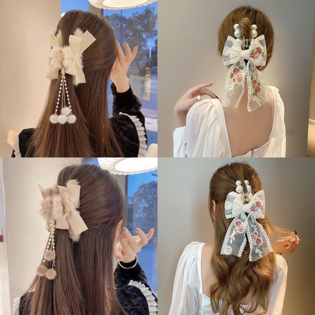 【COD Tangding】กิ๊บติดผม ประดับโบว์ แต่งลูกไม้ ลายดอกไม้ ผีเสื้อ ขนาดใหญ่ เครื่องประดับ สําหรับผู้หญิง