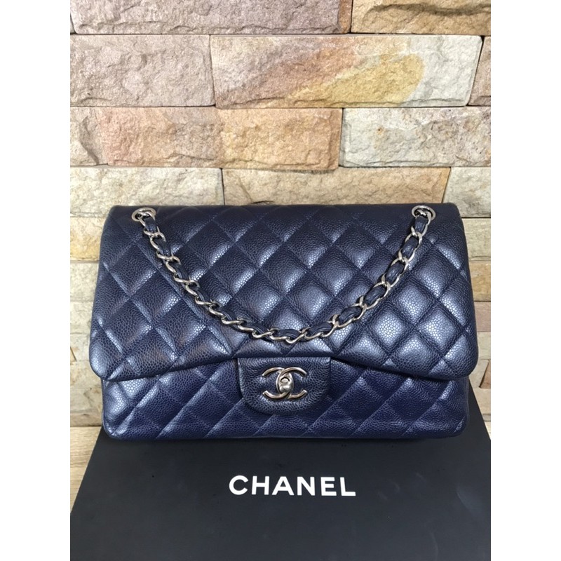 CHANEL Classic jumbo caviar navy