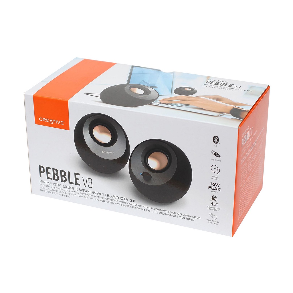 Creative Pebble V3 (Black) Minimalistic 2.0 USB-C Speakers with Bluetooth 5.0