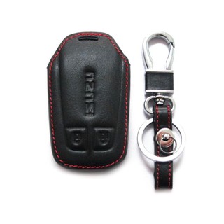 เคสซองหนังดำด้ายแดงพวงกุญแจ  Isuzu MU-X, D-MAX Smart key