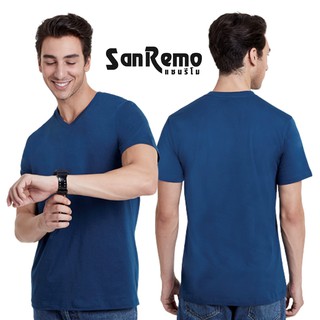 Sanremo Soft &amp; Comfort เสื้อยืดชาย แขนสั้น คอวี แซนรีโม เนื้อละเอียดนุ่ม บางเบา ไม่ขึ้นขน ใส่สบาย สีน้ำเงิน NIS-SCA2-NB