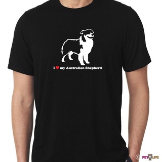 เสื้อยืดผ้าฝ้าย พร้อมส่ง เสื้อยืด พิมพ์ลาย I Loe My Australian Shepherd หลายสี สําหรับผู้ชาย