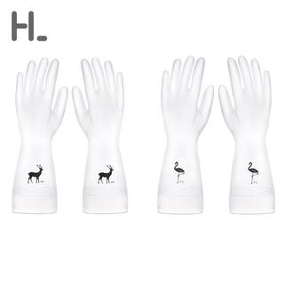 happylife Kitchen Gloves สีขาวล้างจานถุงมือหนังหญิงทนทานยางยางกันน้ำเสื้อผ้าพลาสติกครัวเรือนครัวทำความสะอาดบ้าน