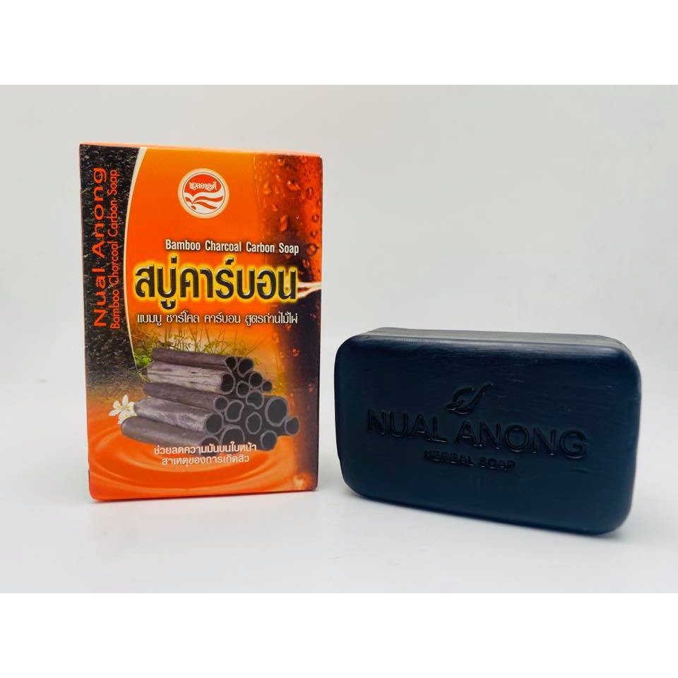 Nualanong สบู่สมุนไพรนวลอนงค์ สบู่คาร์บอนด์ แบมบูชาร์โคล สูตรถ่านไม้ไผ่ ขนาด120 กรัม