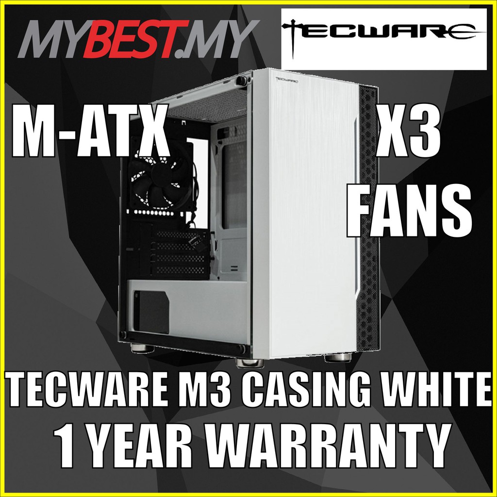 Tecware M3 TG WHITE MATX เคสเกมมิ่ง (พร้อมไฟ LED สีรุ้งด้านหน้า)