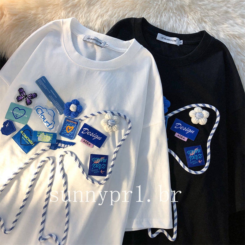 เสื้อยืดแขนสั้น ประดับโบว์ แฟชั่นฤดูร้อน สําหรับผู้หญิง