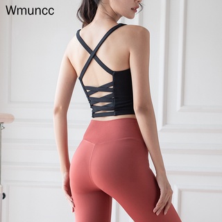 Wmuncc เสื้อกล้ามโยคะ ยืดหยุ่นสูง พร้อมแผ่นรองหน้าอก สปอร์ตบรา รัดรูป สวยงาม ด้านหลัง ฟิตเนส ยิม ชุดชั้นใน