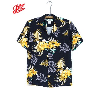 เสื้อฮาวาย Two Palms Hawaiian Shirt Fern Hibiscus Color Black