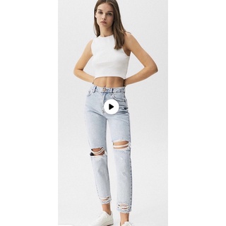 PB⏸PULL&amp;BEAR RIPPED MOM JEANS กางเกงยีนส์ขายาวทรงmomเอวสูงแบรนด์