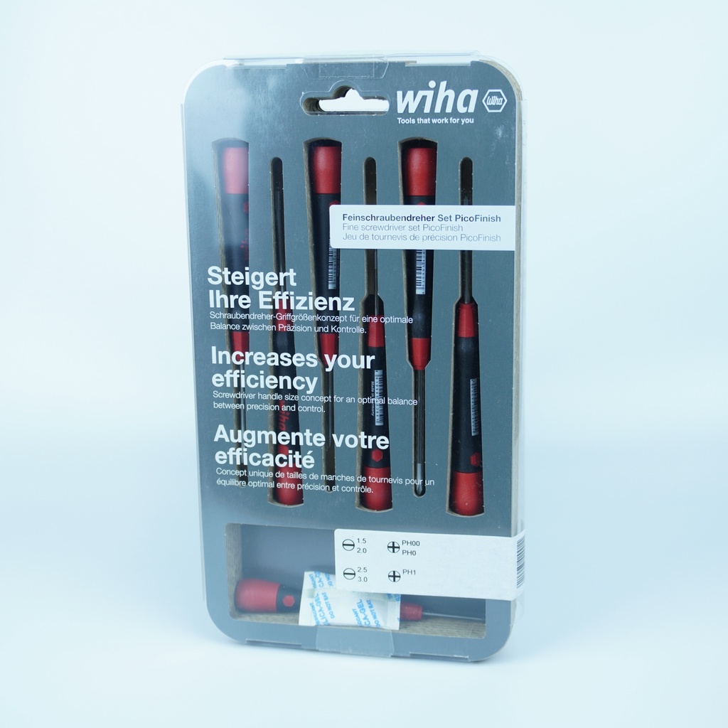 Wiha ชุด ไขควงอิเล็กทรอนิกส์ PicoFinish 7ชิ้น ปากแฉก PH00, PH0, PH1 + ปากแบน 1.5, 2.0, 2.5, 3.0 #429
