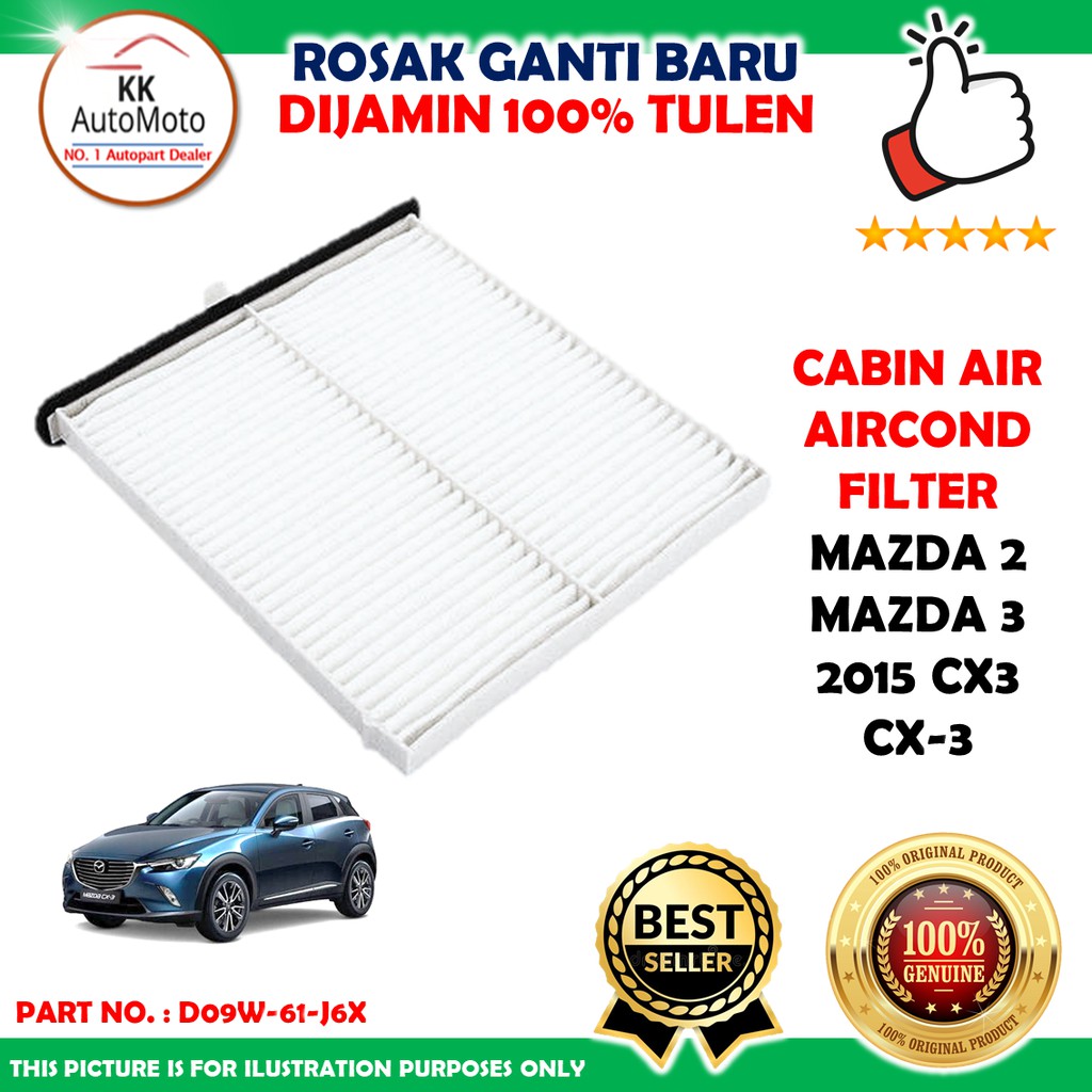 1 x Cabin Aircond Filter Mazda 2 Mazda 3 2015 CX3 CX-3 - D09W-61-J6X