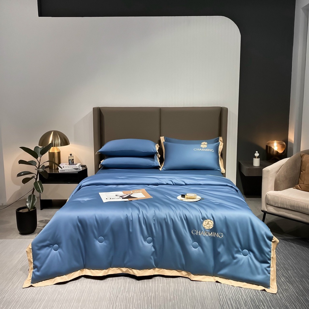 ชุดเครื่องนอนผ้าไหม Dream City นําเข้าคุณภาพสูงผ้านวมนุ่มและโปร่งผ้าห่มผ้าไหม tencel