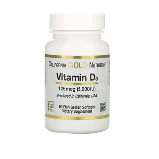 California Gold Nutrition, Vitamin D3, 125 mcg (5,000 IU), 90 Fish Gelatin Softgels