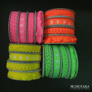 MOMOTARA NEON นีออน Ribbon&amp;Trim Set ทริมคละลาย 1 ชุดมี 4 ลายๆ ละ 2 หลา