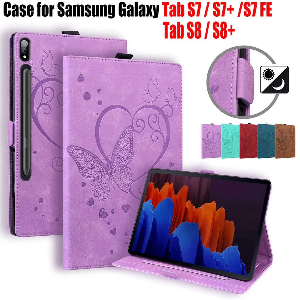 SAMSUNG สําหรับsamsung Galaxy Tab S7 S8 S9 + S9 FE Plus S10+ 5G 12.4 "11 "10.9" กรณี 3Dผีเสื้อPUหนัง