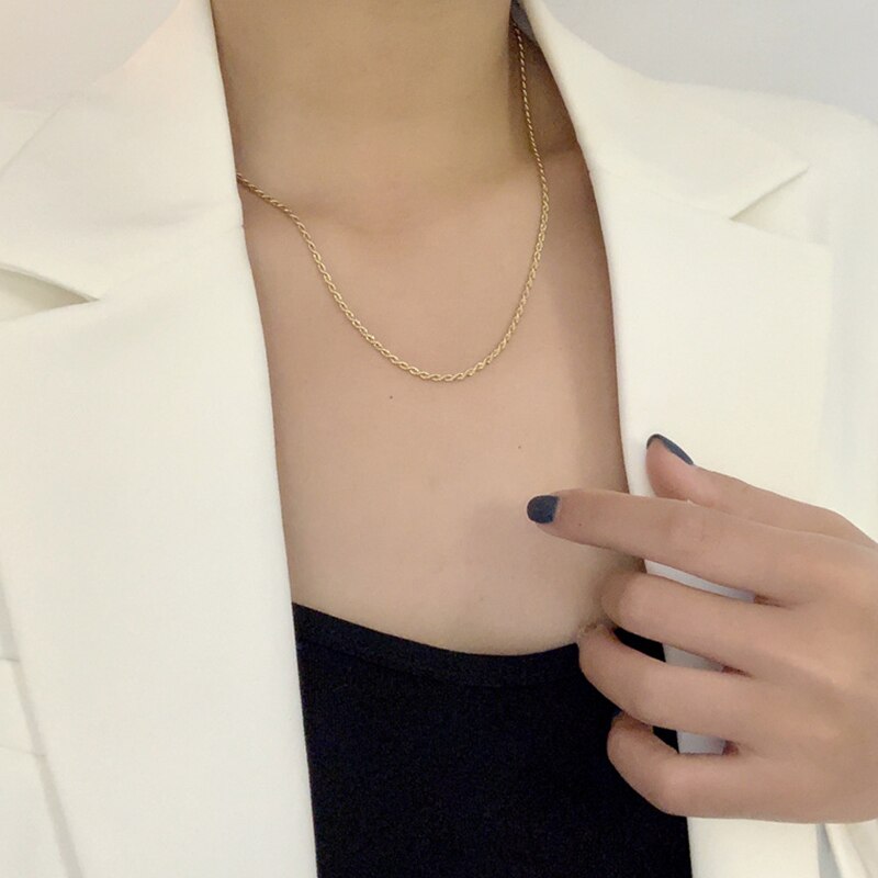 Zhouyang(โจวหยาง)สีทองบิดเชือกสร้อยคอสำหรับผู้หญิงเรียบง่าย 3 มิลลิเมตรโซ่สแตนเลสเค้นคอเครื่องประดับสร้อยคอที่เรียบง่าย C022 - รูปที่ 2