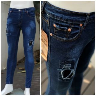 กางเกงยีนส์ทรงเดฟ สกินนี่ผ้ายืด สีน้ำเงินฟอก KANA JEANS 1016