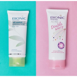 bionic FACIAL FOAM ACNE DOUBLE WHITE &amp; GREEN TEA ไบโอนิค เฟเชียลโฟม แอคเน่ ดับเบิ้ล ไวท์ &amp; กรีนที ครีมโฟมล้างหน้า 80g.