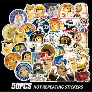 50ชิ้น สติ๊กเกอร์ เหรียญหมา ด๊อกคอยน์ dogecoin คละลาย กันน้ำ คริปโต
