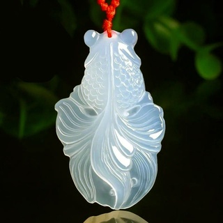 จี้หยกธรรมชาติ รูปปลาทองอาเกต สีขาว