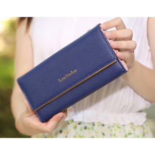 กระเป๋าสตางค์ใบยาวสองพับใส่เงินใส่บัตรใส่เหรีญได้ Womens Soft Leather Trifold Multi Card Holder Wallet, Elegant Clutch