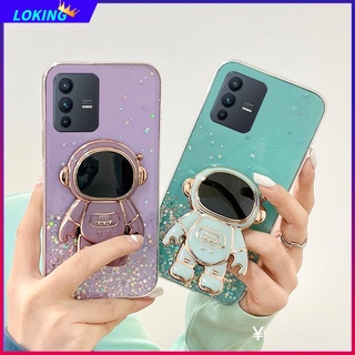 เคสโทรศัพท์มือถือ ลายนักบินอวกาศ 3D ประดับเลื่อมฟอยล์สีเงิน สําหรับ VIVO V23 V23E V23Pro V21 V21E V20 V20SE V20Pro V19 V17