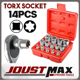 14pcs Torx ดอกไขควงหัวจีบเซทเต้ารับ DRIVER Torx ดอกไขควงหัวจีบซ็อกเก็ตชุดเครื่องมือชุดกล่อง 14PCS E TORX BIT SOCKET